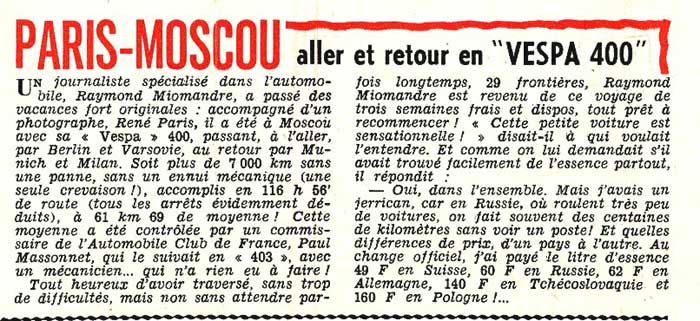 Journal de Tintin n° 524, un article sur la vespa400
