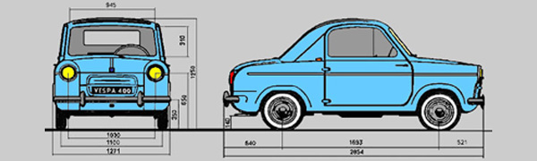 Les dimensions techniques de la Vespa 400